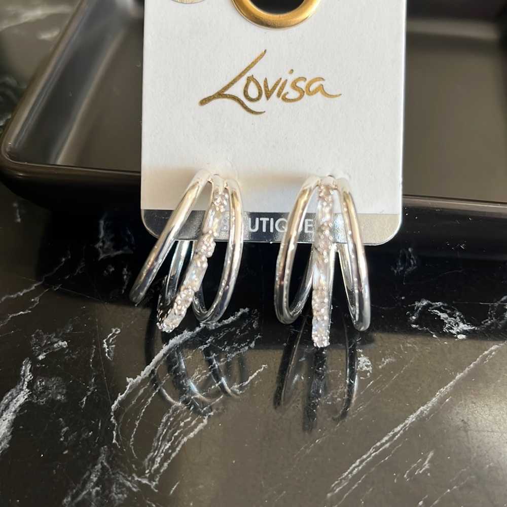 🤍🪩Lovisa Boutique Silver Multi Layer Hoop & Cubic Zirconia Earrings- NWT